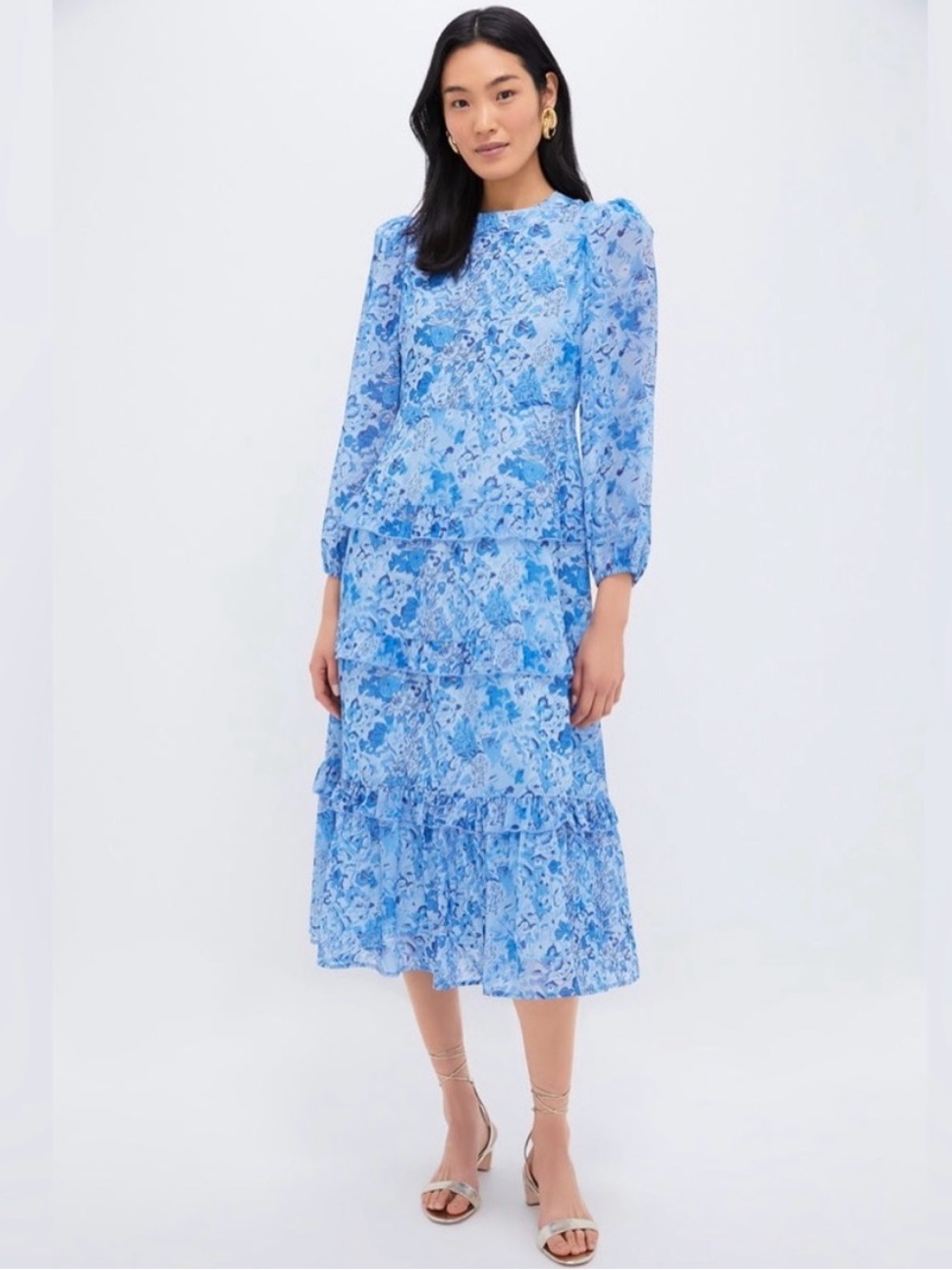 Tuckernuck Rosalind Ruffle Midi Dress in Blue Multi Abstract Floral